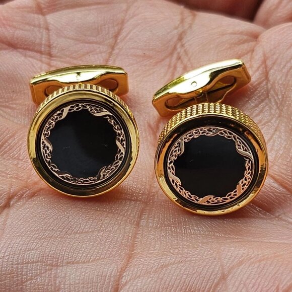Other - Gold Men Cuff Links Shirt Cuff Stud Black Centered Cufflinks Fashion Men Jewelry